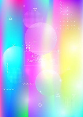 Sıvı sıvıyla dinamik bir arka plan. Memphis elementleriyle holografik bauhaus gradyanı.