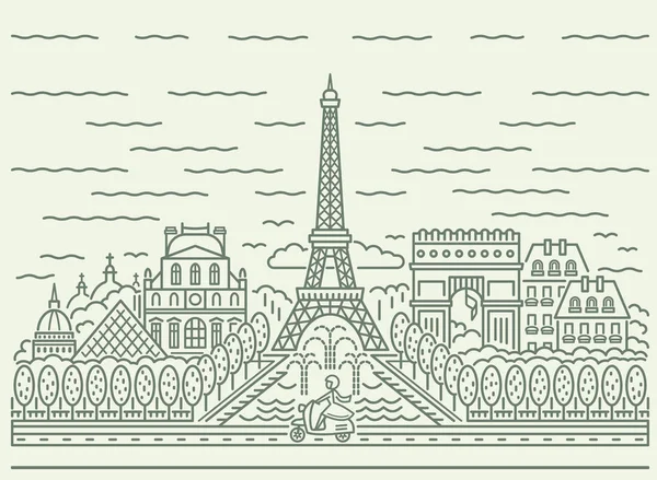 Vista del horizonte de la ciudad de París con Torre Eiffel, Arco triunfal, The N — Vector de stock