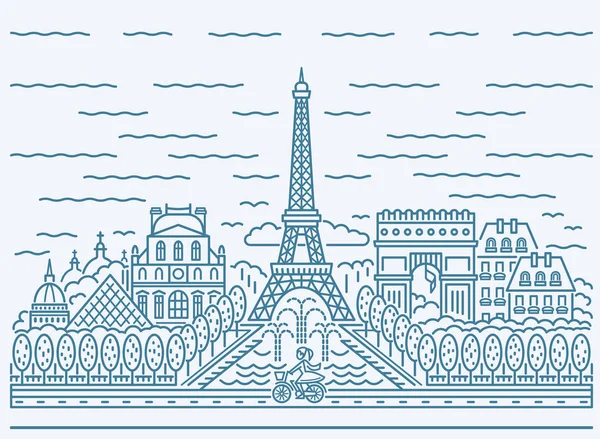 Vista del horizonte de la ciudad de París con Torre Eiffel, Arco triunfal, The N — Vector de stock