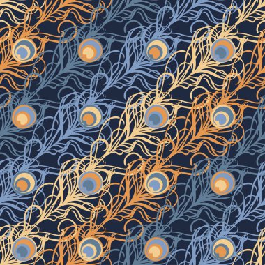 Sorunsuz vektör arka plan dekoratif tüyleri ile. Kumaş tasarımı, duvar kağıdı.