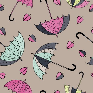 Şemsiyeler dikişsiz desen. Renkli vektör illüstrasyon. Yazdırma. Arka planı tekrarlıyorum. Kumaş tasarımı, duvar kağıdı.