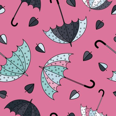 Şemsiyeler dikişsiz desen. Renkli vektör illüstrasyon. Yazdırma. Arka planı tekrarlıyorum. Kumaş tasarımı, duvar kağıdı.