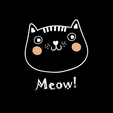 Dekoratif kedi ile tebrik kartı. Vektör çizimi.