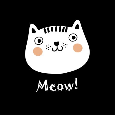 Dekoratif kedi ile tebrik kartı. Vektör çizimi.