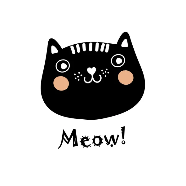 Tarjeta de felicitación con gato decorativo. Ilustración vectorial . — Vector de stock