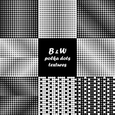 9 sorunsuz siyah beyaz puantiyeli deseni kümesi.