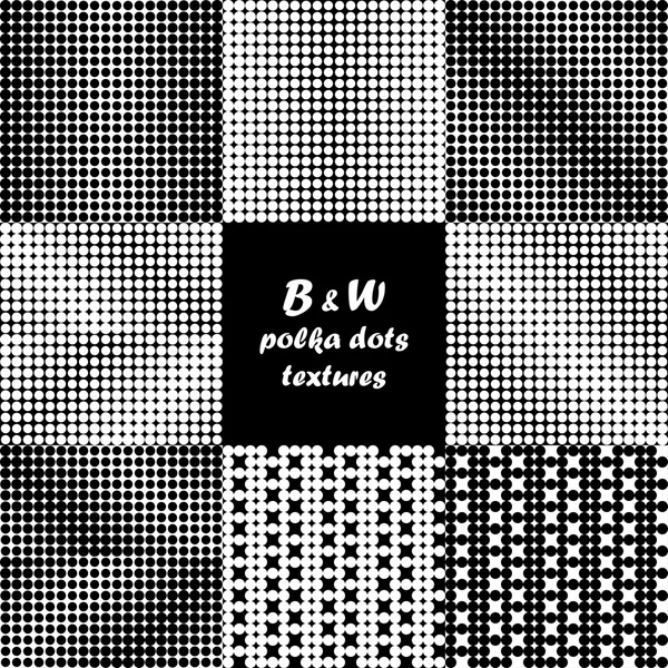 9 sorunsuz siyah beyaz puantiyeli deseni kümesi.