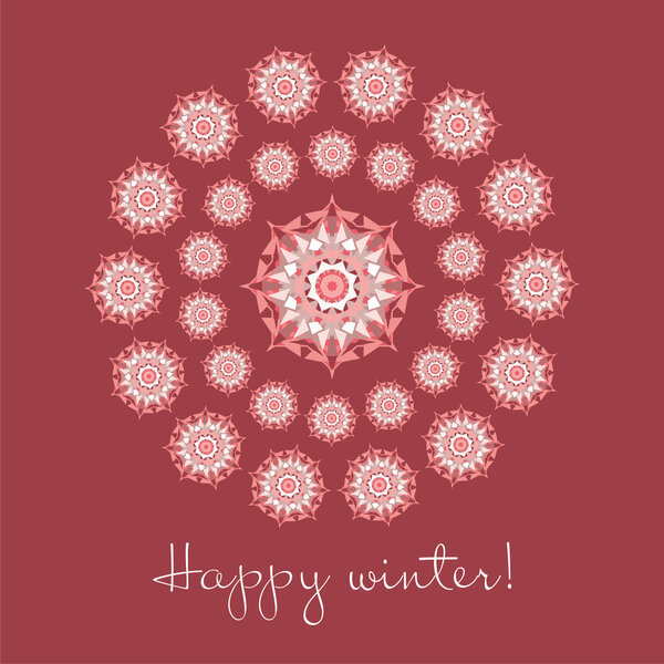 Decorative Christmas card with snowflakes. Mandalas. Vector illustration.