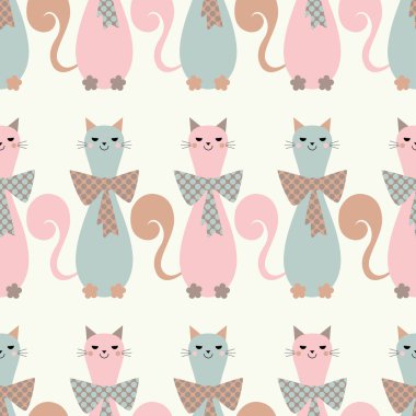 Dekoratif kediler ve kalpleri ile sorunsuz vektör arka plan. Yay polka dot. Yazdırın. Yinelenen arka plan. Kumaş tasarımı, duvar kağıdı.