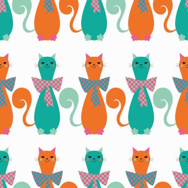 Dekoratif kediler ve kalpleri ile sorunsuz vektör arka plan. Yay polka dot. Yazdırın. Yinelenen arka plan. Kumaş tasarımı, duvar kağıdı.