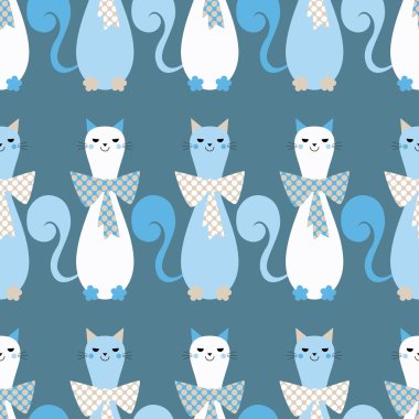 Dekoratif kediler ve kalpleri ile sorunsuz vektör arka plan. Yay polka dot. Yazdırın. Yinelenen arka plan. Kumaş tasarımı, duvar kağıdı.