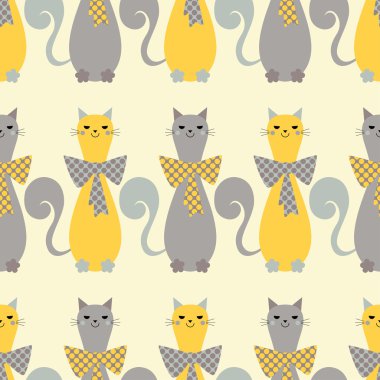 Dekoratif kediler ve kalpleri ile sorunsuz vektör arka plan. Yay polka dot. Yazdırın. Yinelenen arka plan. Kumaş tasarımı, duvar kağıdı.
