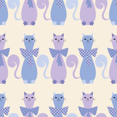 Dekoratif kediler ve kalpleri ile sorunsuz vektör arka plan. Yay polka dot. Yazdırın. Yinelenen arka plan. Kumaş tasarımı, duvar kağıdı.