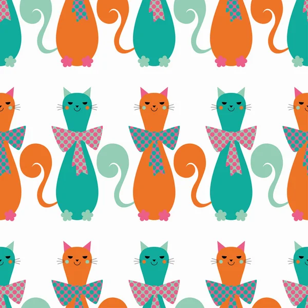 Dekoratif kediler ve kalpleri ile sorunsuz vektör arka plan. Yay polka dot. Yazdırın. Yinelenen arka plan. Kumaş tasarımı, duvar kağıdı.