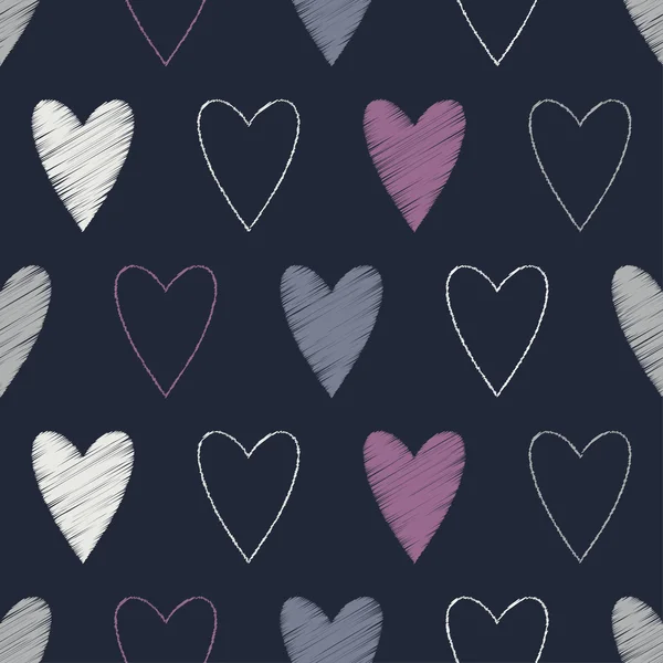 Sömlös vektorbakgrund med dekorativa hjärtan. Skriva ut. Affisch kärlek. Trasa design, tapeter. — Stock vektor