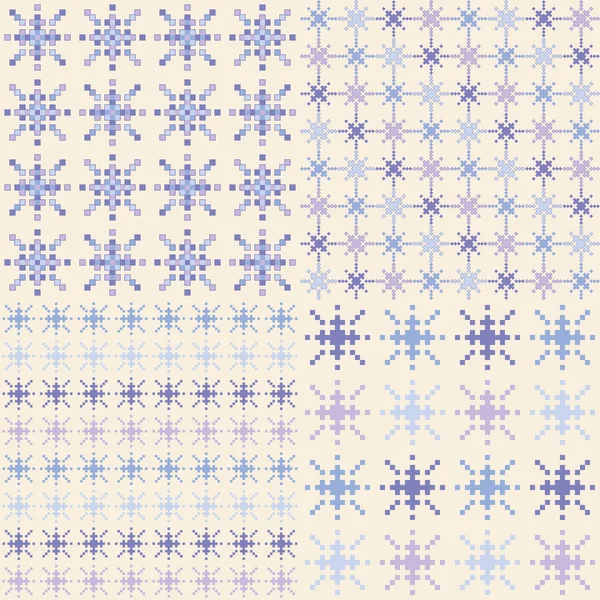 Набір з 4 безшовних фонів з піксельними сніжинками. Зима. Друкувати. Повторюваний фон. Дизайн тканини, шпалери . — стоковий вектор