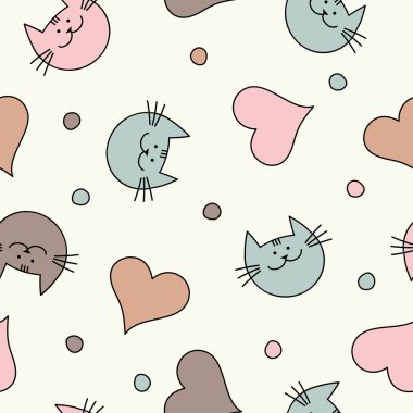 Seamless vector background with decorative cats. Print. Repeating background. Cloth design, wallpaper. clipart