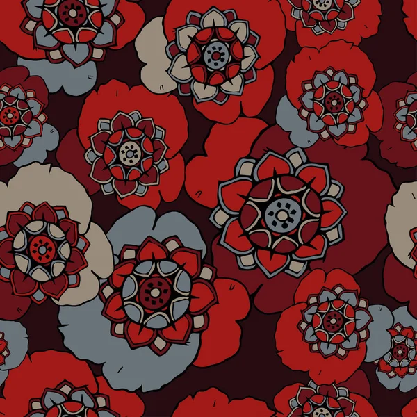 Modèle sans couture boho ethnique avec des fleurs décoratives. Une empreinte. Conception de tissu, papier peint . — Image vectorielle