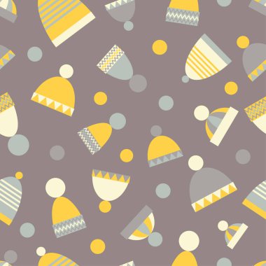 Sorunsuz vektör arka plan dekoratif kış şapka ile. Yazdırın. Kumaş tasarımı, duvar kağıdı, kağıt ambalaj.