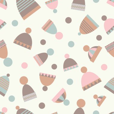 Sorunsuz vektör arka plan dekoratif kış şapka ile. Yazdırın. Kumaş tasarımı, duvar kağıdı, kağıt ambalaj.