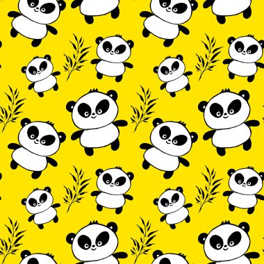 Pandalar ile sorunsuz dekoratif vektör arka plan. Yazdırın. Kumaş tasarımı, duvar kağıdı, kağıt ambalaj.