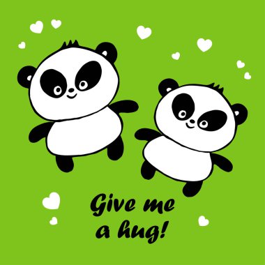 Kartpostal pandalar ile bana bir kucak ver! Vektör çizim.