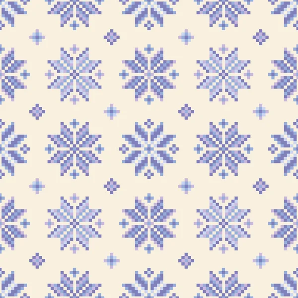 Бесшовный векторный фон с пикселами норвежские снежинки. Печать. Дизайн одежды, обои . — стоковый вектор