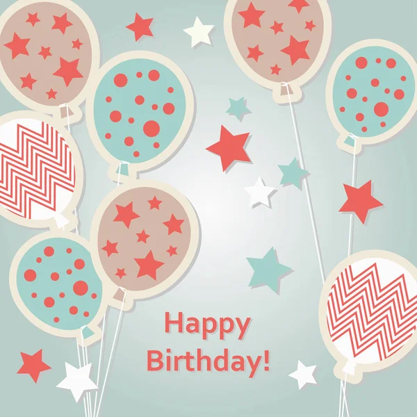 Joyeux anniversaire carte postale avec ballons. Illustration vectorielle. Carte de voeux . — Image vectorielle