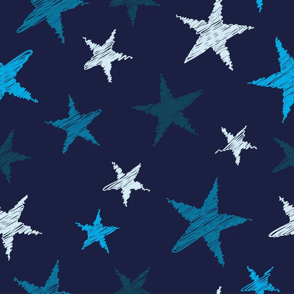 Nahtloser Vektorhintergrund mit dekorativen Sternen. Druck. Stoffdesign, Tapete. — Stockvektor