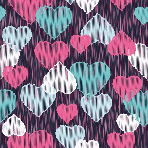 Fondo de vector sin costuras con corazones decorativos. Día de San Valentín. Impresión. Diseño de tela, papel pintado . — Archivo Imágenes Vectoriales