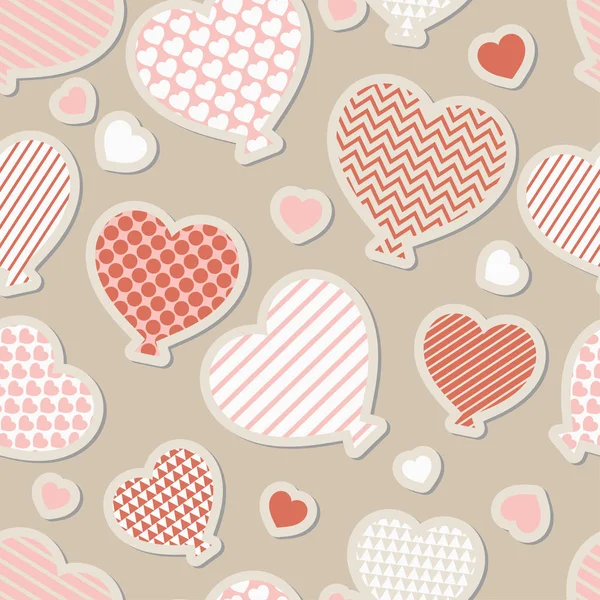 Fondo de vector sin costuras con corazones decorativos. Globos. Día de San Valentín. Impresión. Diseño de tela, papel pintado . — Archivo Imágenes Vectoriales