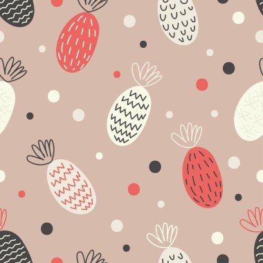 Dekoratif ananas ile Seamless modeli. Tropikal meyve. Yazdırın. Yinelenen arka plan. Kumaş tasarımı, duvar kağıdı.