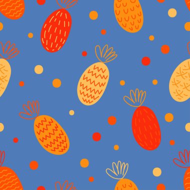 Dekoratif ananas ile Seamless modeli. Tropikal meyve. Yazdırın. Yinelenen arka plan. Kumaş tasarımı, duvar kağıdı.