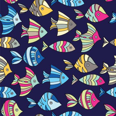 Balık ile Seamless modeli. Vektör çizim. Yazdırın. Yinelenen arka plan. Kumaş tasarımı, duvar kağıdı.