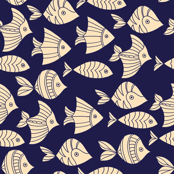 Naadloze patroon met vis. Vectorillustratie. Afdrukken. Herhalende achtergrond. Doek ontwerp, behang. — Stockvector