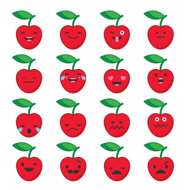 Duygular kiraz. Vektör stili gülümseme simgeler. 