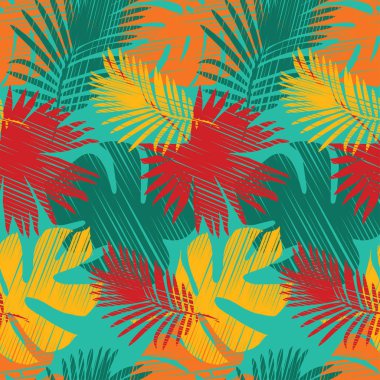 Sorunsuz vektör arka plan dekoratif yaprakları ile. Palmiye yaprakları.