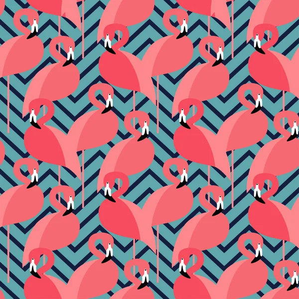 Fond vectoriel sans couture avec flamants roses sur un fond bleu foncé . — Image vectorielle