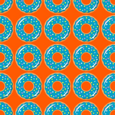 Vektör seamless modeli ile sır ve sprinkles ile renkli donut. 