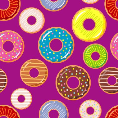Vektör seamless modeli ile sır ve sprinkles ile renkli donut. 
