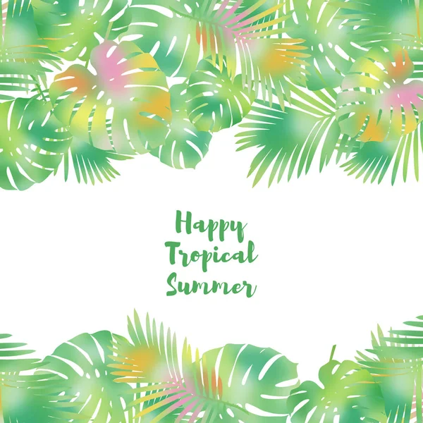 Kartu musim panas dengan daun palem pada background.Tropical desain putih . — Stok Foto