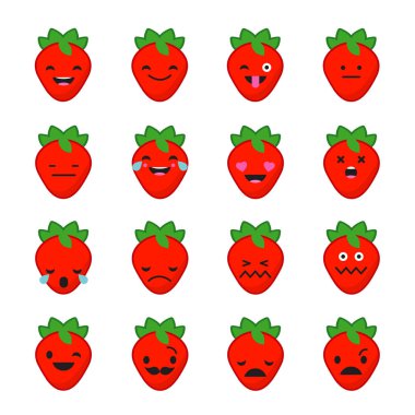 Duygular çilek. Vektör stili gülümseme simgeler. 