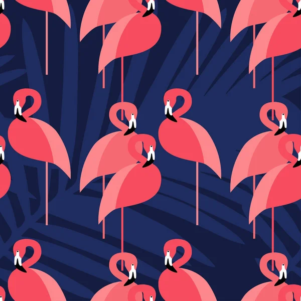 Fondo de vector sin fisuras. Flamenco Rosa sobre fondo tropical . — Vector de stock