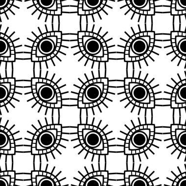 Beyaz arka plan üzerinde izole açık dekoratif siyah gözleri ile vektör seamless modeli.
