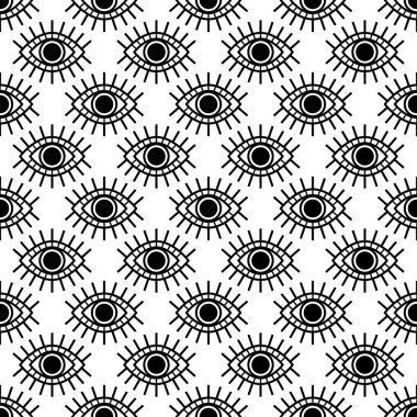 Beyaz arka plan üzerinde izole açık dekoratif siyah gözleri ile vektör seamless modeli.
