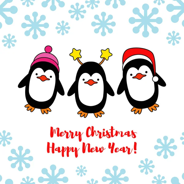 Vector holiday jul gratulationskort med cartoon pingviner. — Stock vektor