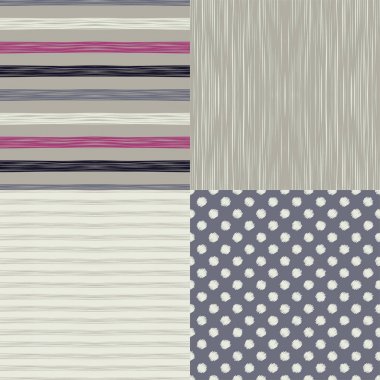 3 sorunsuz grunge desenleri ve 1 polka dot seamless modeli kümesi. Vektör çizim. Tekstil rapport.