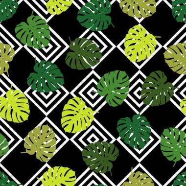 Dekoratif yaprakları ile sorunsuz arka plan. Yaz tropikal tasarım. Tekstil rapport.