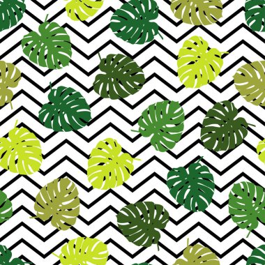Dekoratif yaprakları ile sorunsuz arka plan. Yaz tropikal tasarım. Tekstil rapport.