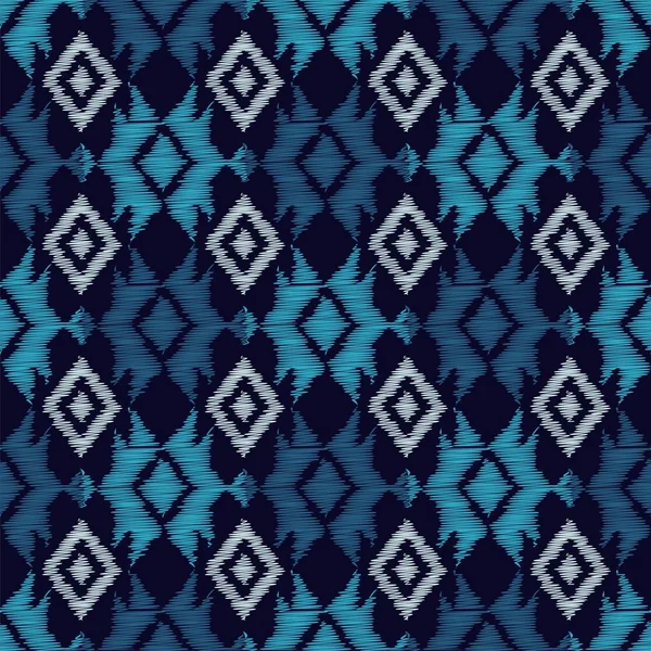Patrón boho azul étnico sin costuras. Bordado en tela. Motivo retro. Ilustración vectorial. Relación textil . — Vector de stock